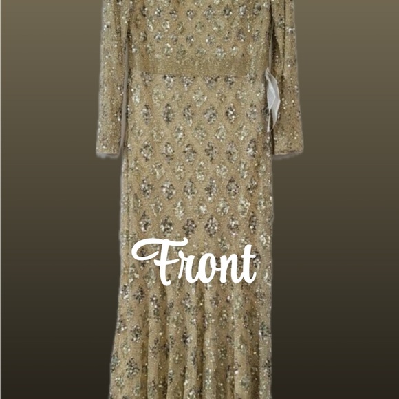Mac Duggal Gold Sequin Long Sleeve Gown - Picture 3 of 6